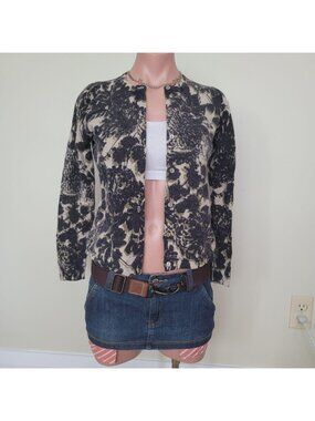 Jillian Jones Goth Floral Lambswool Angora Soft Knit Cardigan (M)